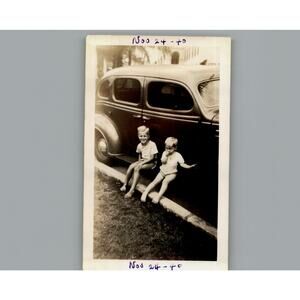 Antique November 24th 1940 Boys Sitting on The Car - Black & White Photography